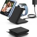 Wireless Charger for Samsung Galaxy z Flip & Watch Combo - 2 in 1 Foldable Wireless Charging Station for Flip 7/6/5/4, Motorola Razr+, Galaxy Watch 8/7/6 | PD20W Adapter Included | Black Travel Dock