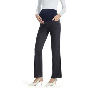 AFITNE Women's Stretch Maternity Jeans Over The Belly Straight Leg Pregnancy Pants with Denim Like Material (S)