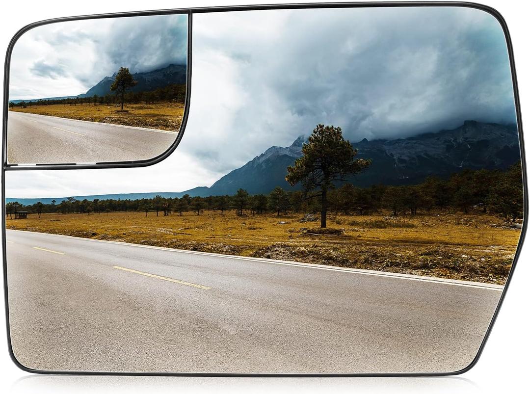 Left Driver Side Heated Mirror Glass Fits for Ford F-150 2011 2012 2013 2014 Blind Spot Convex Side View Replacement for BL3Z-17K707-E w/o Auto Dimming