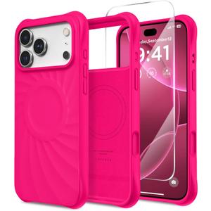 for iPhone 17 Pro Case, Compatible with MagSafe, Screen Protector +[Integrated Silicone Camera Control Button], Shockproof Protective Magnetic Case for iPhone 17 Pro 6.3", Neon Pink
