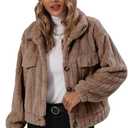 Womens Crop Fleece Jacket Button Down Lapel Bomber Sherpa Coat (S-5XL) (XX-Large, Khaki)