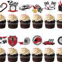 48 Pieces Race Car Cupcake Toppers Checkered Race Car Cupcake Picks for Racing Theme Party Baby Shower Birthday Party Decoration Supplies