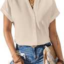 Avanova Women Button Down Short Sleeve Shirt Blouse V Neck Work Business Top XL
