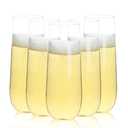 Bestluck 48 Pack 9 oz Stemless Plastic Champagne Flutes, Clear Disposable Champagne Toasting Glasses, Shatterproof and BPA-Free Drinkware for Party & Graduation & Wedding