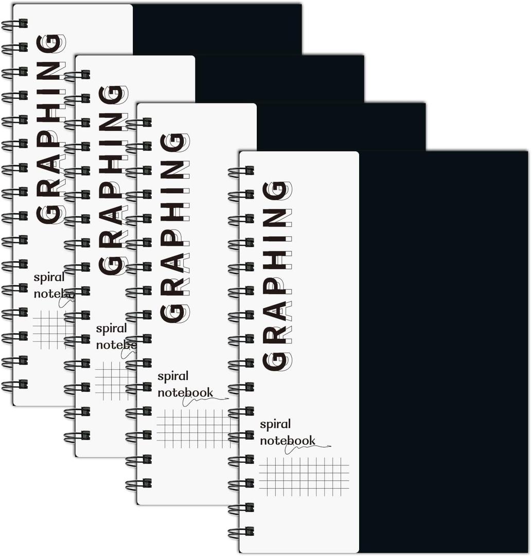 A5 Graph Paper Spiral Notebook 8.5" x 5.7"-4 Pack Grid Notebook Hardcover Notebook 120 Pages 100 GSM Thick Graphing Paper Notebook Hardcover Journal for School, Office, Artist Writing/Drawing