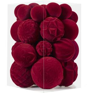 Velvet Ornaments for Christmas Tree, 36Pcs Flocked Ornaments Ball for Christmas Tree Decorations, Velet Christmas Ornaments Set Decorative Hanging Ornaments(Burgundy)