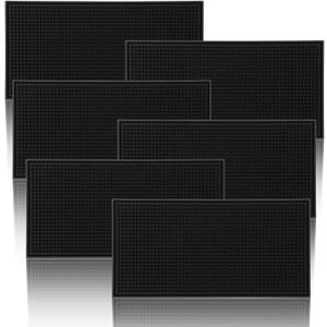 6 Pack Black Bar Mat - 6" x 12" Rubber Bar Mats for Countertop, Non-Slip Spill Mas for Bartending, Coffee, Kitchen & Home Bars, Durable PVC Bars Top Mat for Glasses & Drinks