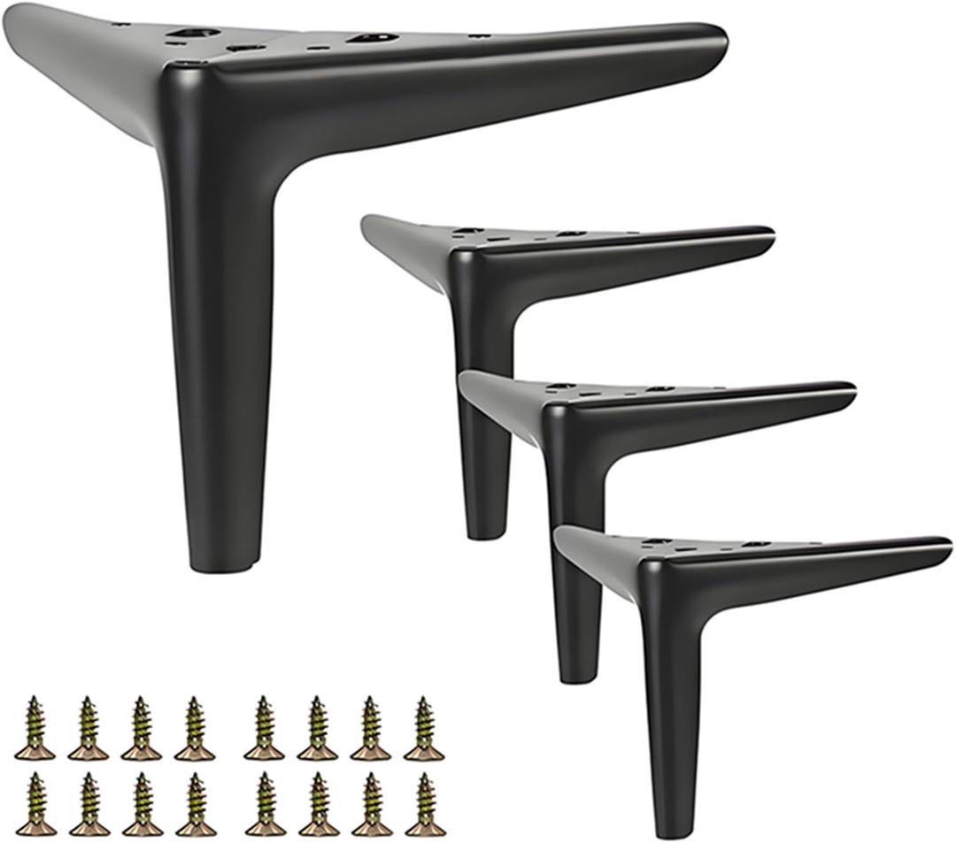 4 Inch Matte Black Metal Furniture Legs Heavy Duty Triangle Furniture Feet DIY Modern Replacement Legs for Cabinet Sofa Couch Chair-Set of 4
