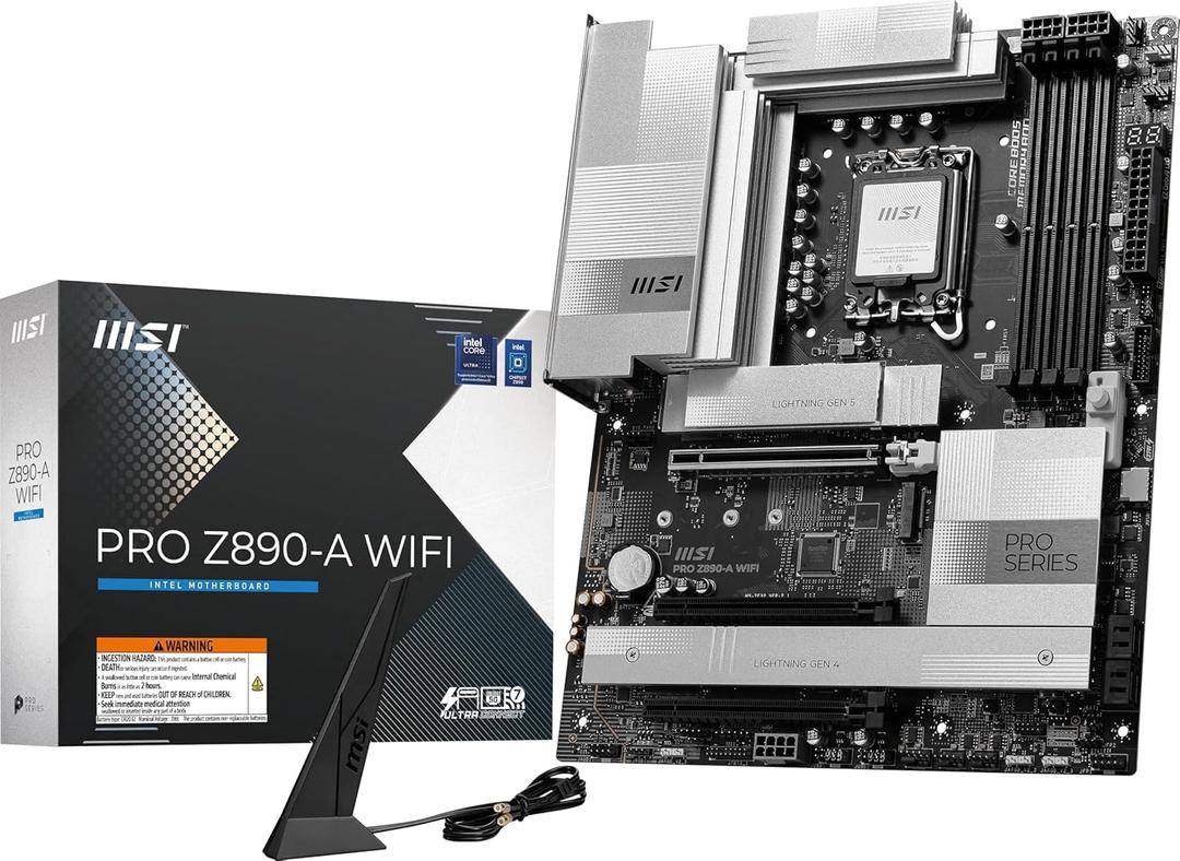 MSI PRO Z890-A WiFi ProSeries Motherboard (Supports Core Ultra Series 2 Intel Processors, LGA 1851, DDR5, PCIe 5.0, M.2, SATA, 5Gbps LAN, USB Type-C, Wi-Fi 7, Bluetooth 5.4, Thunderbolt 4, ATX)
