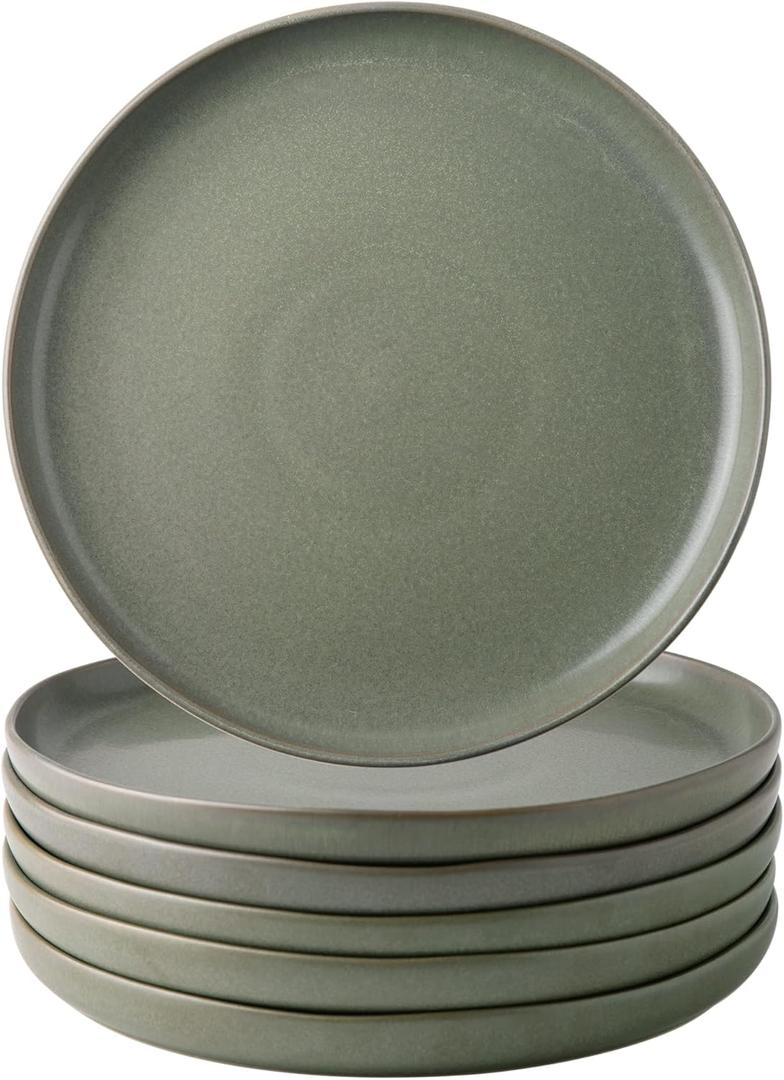 AmorArc Ceramic Dinner Salad Plates Set of 6, Wavy Rim 8.5 Inch Dish Set, The Dessert,Salad, Appetizer, Small Dinner etc Plate,Microwave, Dishwasher Safe, Scratch Resistant - Reactive Matte