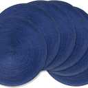 AHHFSMEI Round Braided Placemats 15 Inch Round Table Mats for Dining Tables Natural Woven Heat Resistant Place mats Set of 6 (Navy Blue)