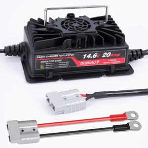 14.6V 20A LiFePO4 Battery Charger, Suitable for RV, Marine, and 12V LiFePO4 Batteries, with 50A Anderson Connector, Includes Anderson to M8 Ring Terminal Adapter, US Plug