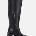 Coutgo Women's Knee High Boots Wide Calf Square Toe Chunky Heeled Pull-on Boot (6.5, Black)