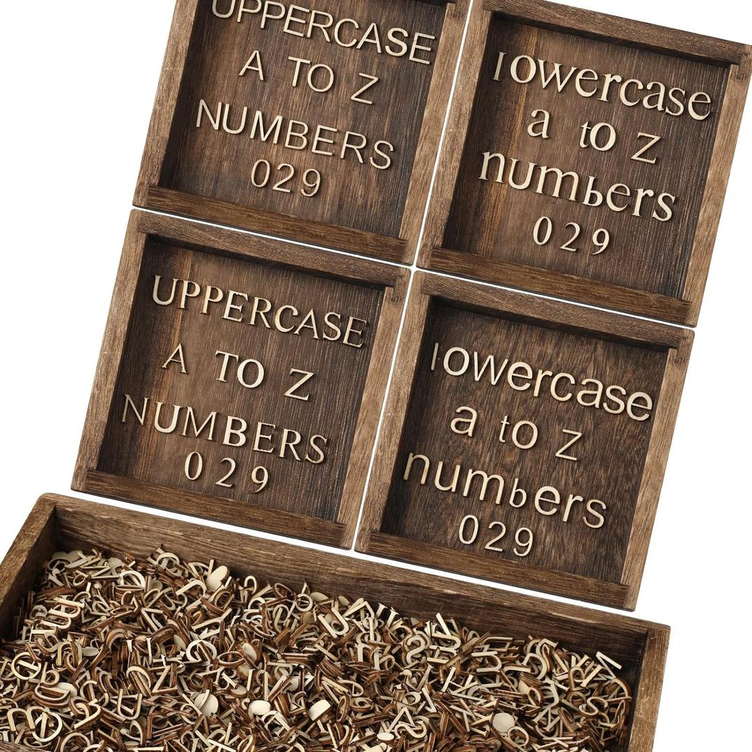 Marsui 1344 Pieces 1/2 Inch Mini Wooden Letters Set Wooden Alphabet Letters Unfinished Wood Numbers and Symbols for Scrapbooking DIY Crafts Homemade Gifts DIY Painting Arts Kids Spelling