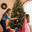 2 x 24 Pcs Velvet Bows for Christmas Tree and 12 Feet Wooden Beads Ornaments, 5x7 Inch Vintage Christmas Velvet Ribbon Bows for Xmas Garland Wreath Gift Wrapping Holiday Home Party Decorations (Khaki)