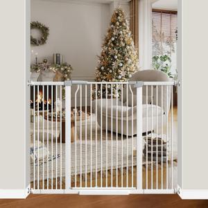 41" Extra Tall Cat Gate for Doorway, 40.6-54.7 Metal Pet Baby Safe Gate, Extra Wide Pressure Mounted Child Door with Expansion Kit, No Drilling No Climb Cat Fence Indoor, Tall Dog Gate, White