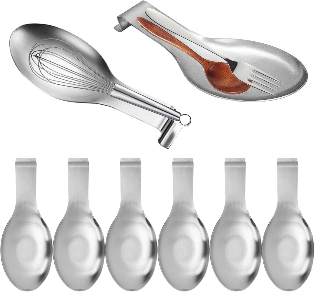 8 Pcs Stainless Steel Spoon Rest, Large Size Spoon Spatula Ladle Holder for Kitchen Counter Stove Top Heavy Duty Utensil Rest Serving Spoon Rest for Home Buffet Use, Silver