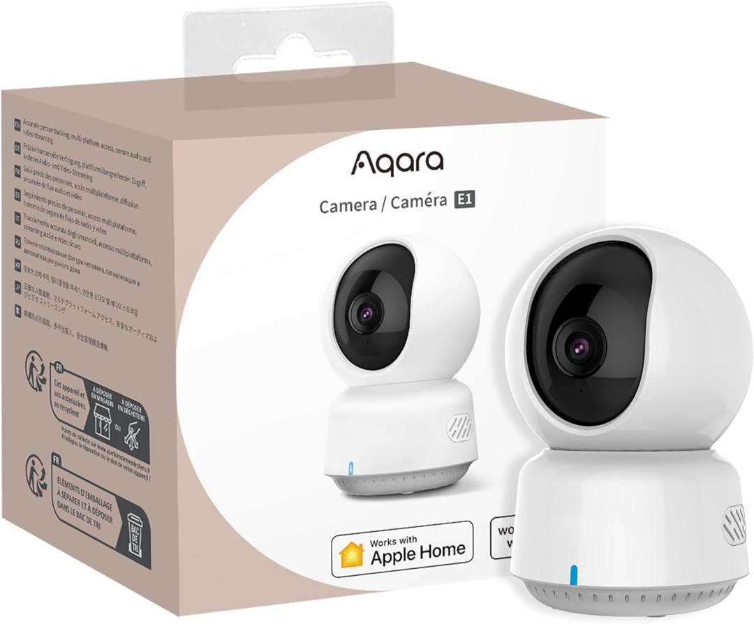 Aqara 2K Indoor Security Camera E1, Pan & Tilt, HomeKit Secure Video Indoor Camera, TwoWay Audio, Night Vision, Person Tracking, WiFi 6, Plugin Cam Supports HomeKit, Alexa and IFTTT