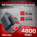 Masione 12V 4800mAh HPB12 Battery NI-MH Replacement for Black and Decker 12v Battery FS120B FSB12 FS120BX Compatible with Black and Decker Battery FS120B FSB12 FS120BX Cordless Power Tools 2-Pack
