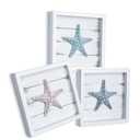 Tide and Tales 3D Starfish Wall Art (Framed Set of 3) Coastal Theme Wall Hanging Decoration for Bathroom or Tropical Bedroom, Ocean Inspired Seashell Decor for Home or Beach House (7"x 7")