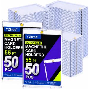 [50 Pack 55pt Magnetic Card Cases: 50 pt One Touch Card Holder for Trading Cards, U-V Protection Magnetic Card Holder for Sports Game Cards, Football, Baseball - Ultra Slim