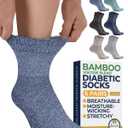 Pembrook Bamboo Viscose Diabetic Socks for Women & Men - 6 Pairs Ankle Socks for Swollen Feet | Neuropathy Socks (Large, Blues & Neutrals Pack - 6 Pairs)