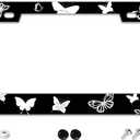 Black and White Butterflies Print License Plate Frame - 2 Holes Stainless Steel Metal Auto Car Accessories Decoration License Plate Frame Size 6.3" x 12.2" Fit US Vehicles for Women Men Gift