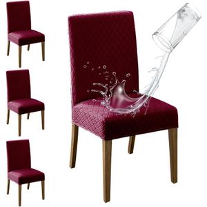 MOSAYT 100% Waterproof Dining Room Chair Covers Set of 4, Super Fit Stretch Jacquard Parson Chairs Slipcovers Removable Washable Chair Seat Protectors for Home, Kitchen, Banquet (Burgundy)