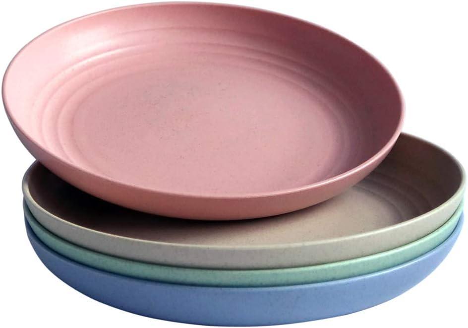 greenandlife Lightweight Wheat Straw Plates - 4Pack Unbreakable Dishes and Plate Set, Dishwasher Microwave Safe Plates, Non-toxin, BPA Free and Healthy for Kids & Adults (7.87'')