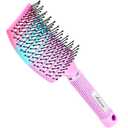 Hair Brush, Curved Vented Brush Faster Blow Drying, Paddle Detangling Hair Brushes for Women Men, Professional Curved Vent Styling Brush for Wet Dry Curly Thick Straight Hair (Pink blue purple)