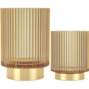 Makeup Brush Holder Organizer, Heavy Crystal Glass Brush Storage Holder, Vintage Cosmetic Make Up Bathroom Brushes Cup Pen Pencil Toothbrush Holder Striped Vase (S+L (amber))