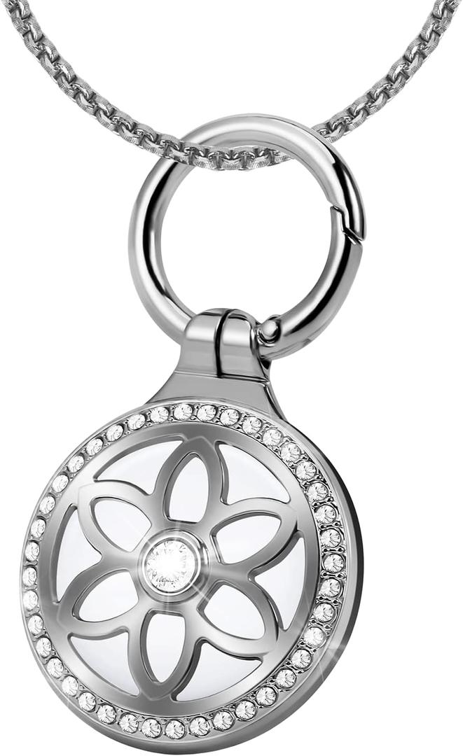 For Airtag (1st & 2nd Gen) Necklace,Metal Badge Air Tag Necklace for Kids,Adults,Women, 29in Adjustable Alloy Chain with Airtag Holder for Apple Air Tag (Silver)