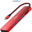 BENFEI USB C HUB 7-in-1, USB-C HUB Multiport Adapter with HDMI (4K @ 60Hz Certified)/100W Power Delivery/3*USB 3.0 5Gbps/SD/TF Card Reader (160MB/s) for iPhone 15 Pro/Max MacBook iPad Pro iMac S23 (red)