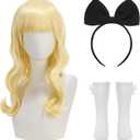 Princess Dress Wonderland Costume for Girls Halloween Dress Up Outfits with Wig (140(7-8T), Blue)