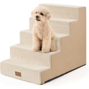 Dog Stairs for Small Dogs, 5 Tier Widened Pet Stairs for High Beds, 23.6" H Non-Slip Dog Steps for Puppy, Elderly, or Disabled Dogs, 17.7x30x23.6 inch, Beige