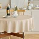 Faux Linen Round Table Cloth 60 inch, Waterproof Decorative Fabric Anti-Scratch Texture Round Tablecloth Cover for Dining, Kitchen & Outdoor Table (60 Inch, Round (2-4 Seats), Beige)