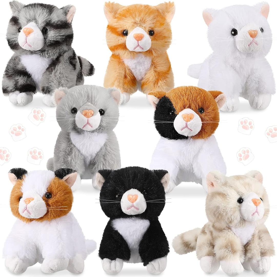 Sumind 8 Pcs Cat Stuffed Animals Bulk Plush Pets 5 Inch Cute Assorted Plush Cats Horse for Birthday Halloween Christmas Party Favors Favors(Long Hair Cat)