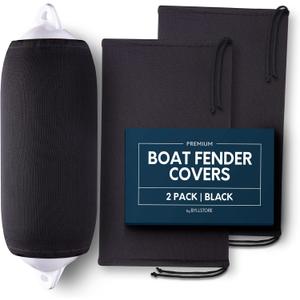 Boat Fender Covers | Black & Navy Blue | 1, 2 & 4-Pack | Polyester (2-Pack, Black, 8 x 22)