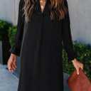 QACOHU Fall Dresses for Women 2026 Casual V Neck Long Sleeves Flowy Mini Tunic Dress (Black, L)