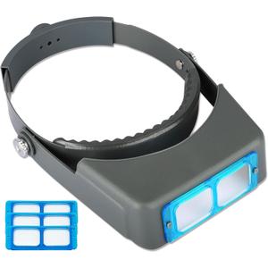 Headband Magnifier, Professional Double Lens Head-Mounted Loupe Jewelry Magnifier, Reading Visor Opitcal Glass Binocular Magnifier with Lens Magnification-1.5X 2X 2.5X 3.5X for Repair, Crafts