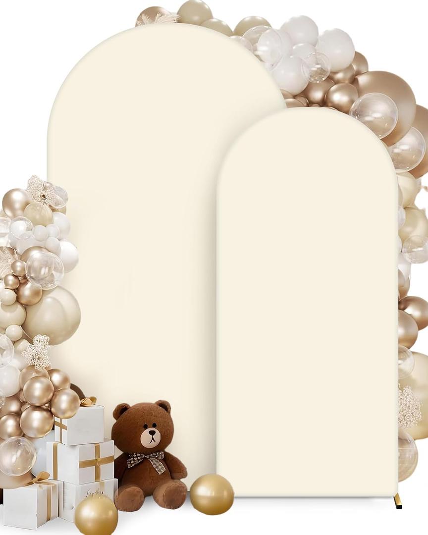 Hemmotop Beige Arch Backdrop Cover 7.2 ft, 6ft, Wedding Arch Covers Stretchy Backdrop 2 Set, Spandex 2 Sided Arched Background for Birthday, Party, Baby Shower, Decorations