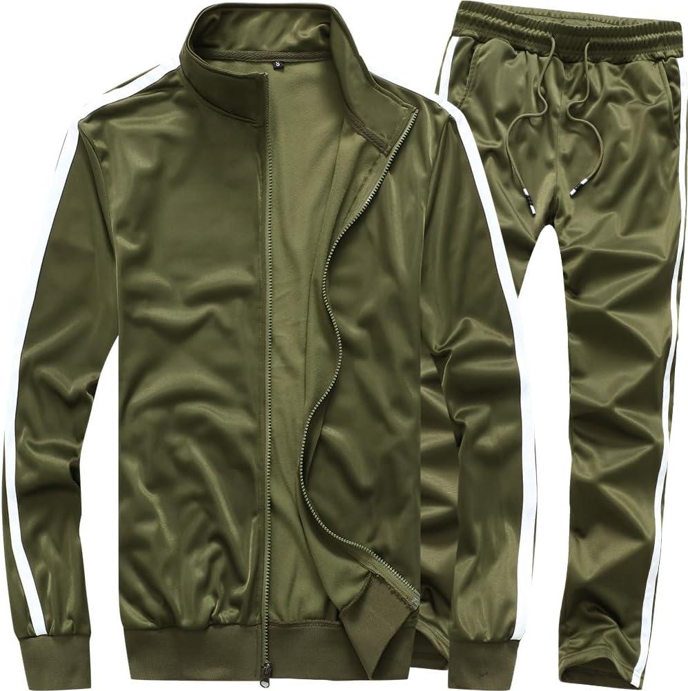 MACHLAB Men's Activewear Full Zip Warm Tracksuit Sports Set Casual Sweat Suit (Green, S)