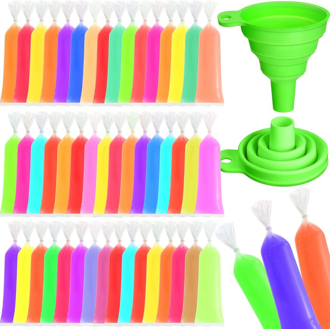 Hoolerry 600 Pcs Disposable Ice Lolly Bags Plastic Mold Ice Cream Bags with Silicone Foldable Funnel for Making Candy Yogurt Freeze Lolly (2.4 x 9.8 Inch)
