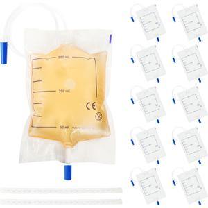10-Pack Urine Drainage Bags 500 ML with Soft Adjustable Straps, Anti-Reflux Valve, and Easy-Drain Switch Urinary Leg Bags Suitable for Home and Hospitals Health Aids