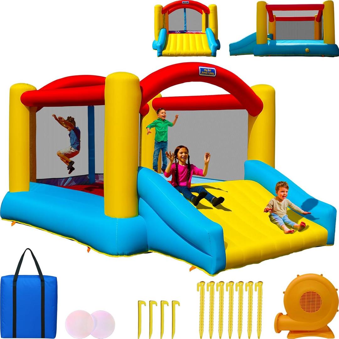 Sportspower My 1st Jump N Play Inflatable Bounce House with Large Slide & Anchors, Ages 3-8, Heavy Duty, ASTM Certified, on Included Blower