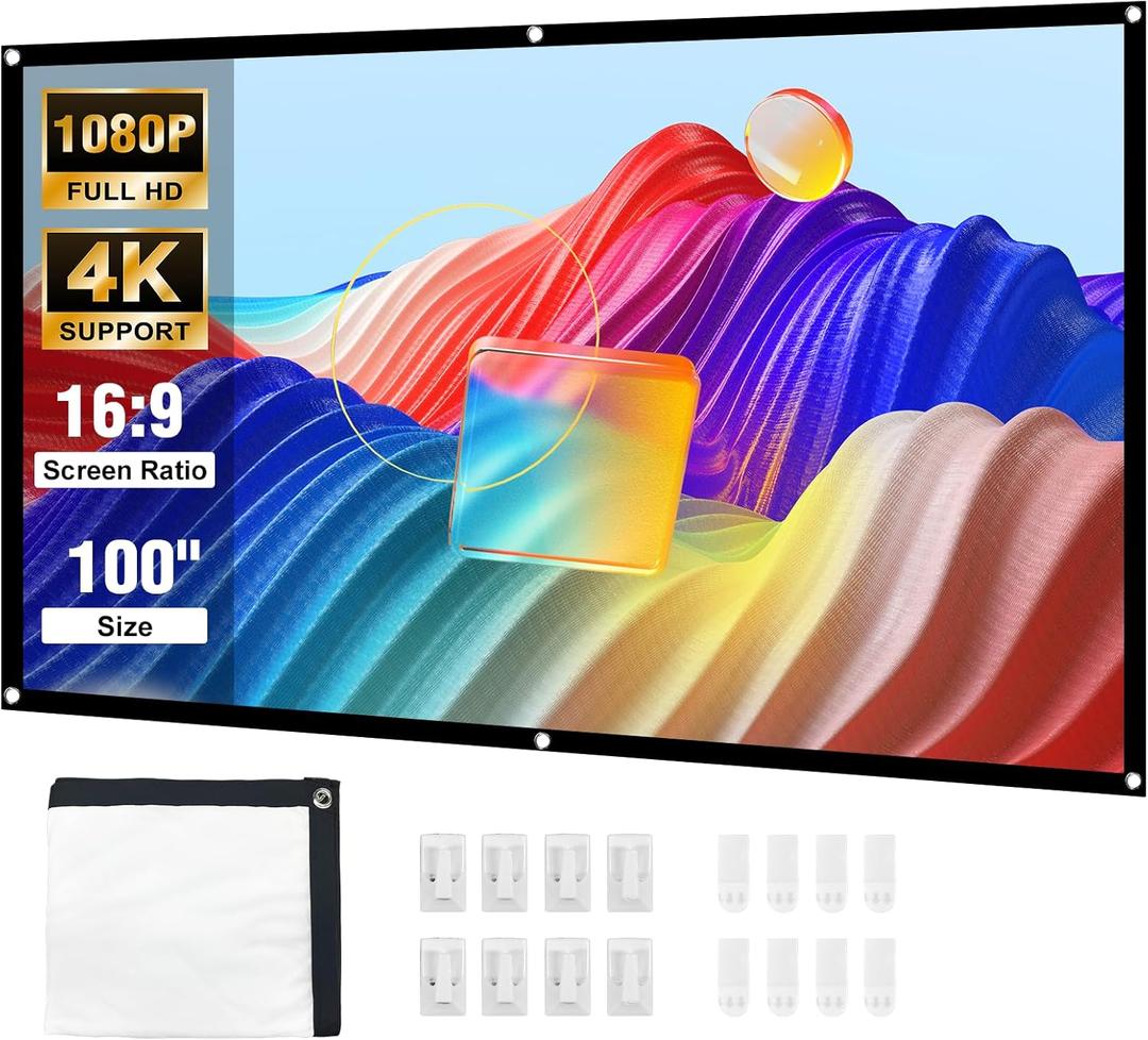 HAPPRUN Projector Screen, 100 inch Projection Screen, 16:9 Foldable Portable Projector Movies Screens for Home Theater Outdoor Indoor Support Double Side Projection