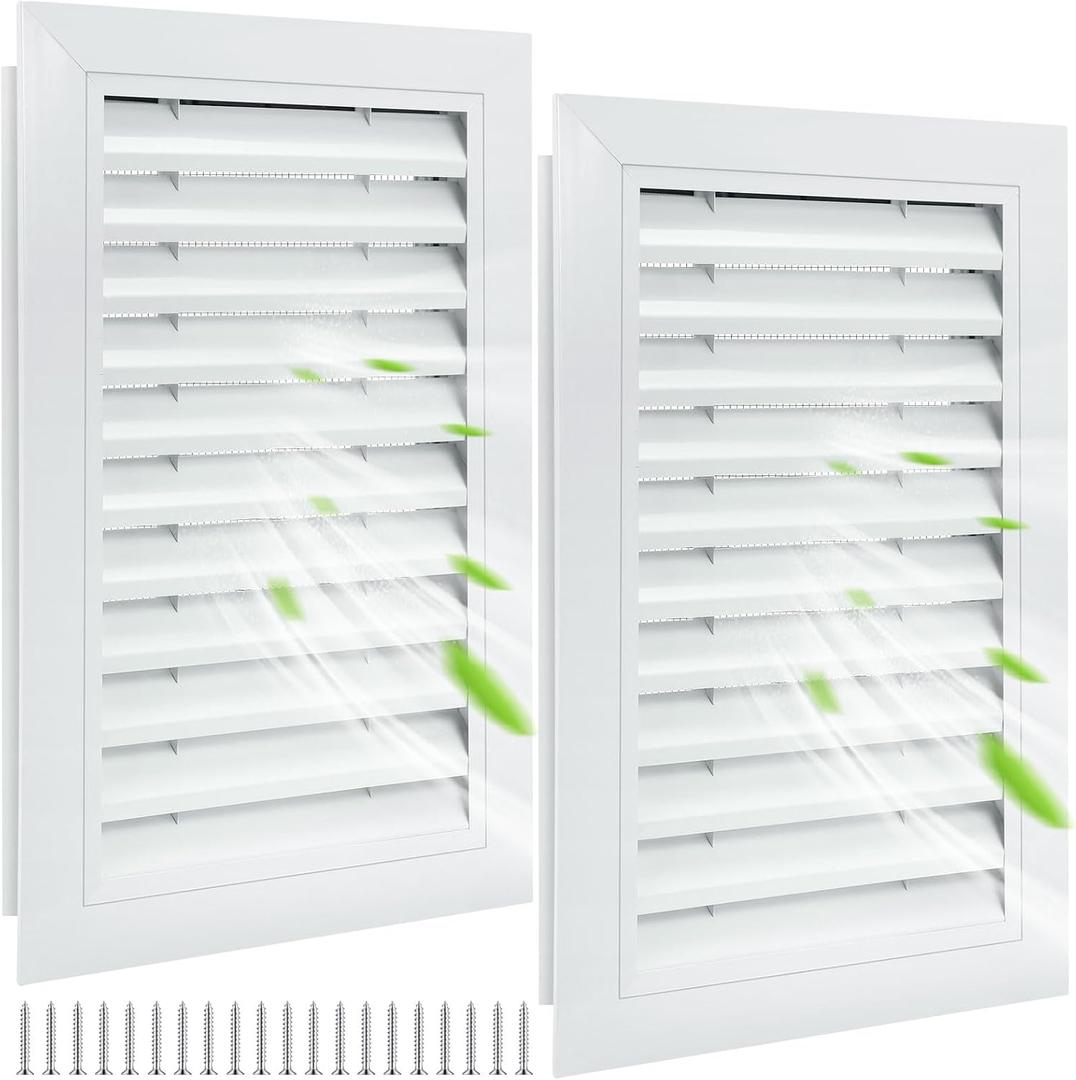 Gisafai 2 Pcs 12" x 18" Gable Vent Aluminum Alloy Wall Vents Shed Attic Window with Screen Return Air Grill with Screws, for Ventilation Exterior Doors Wall House (White)