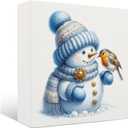 Winter Snowman Wooden Sign - Blue Christmas Snowman Decor, Winter Wooden Box Signs, Decorations Indoor Table Signs, 88 Inches