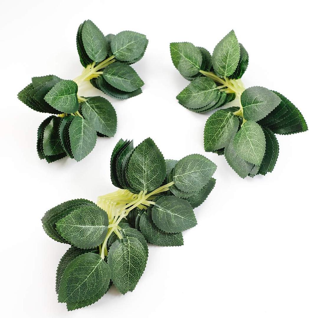 Floroom Artificial Green Leaves 35pcs Bulk Faux Silk Greenery Fake Rose Flower Leaves for DIY Wedding Bouquets Bridal Shower Centerpieces Home Decorations