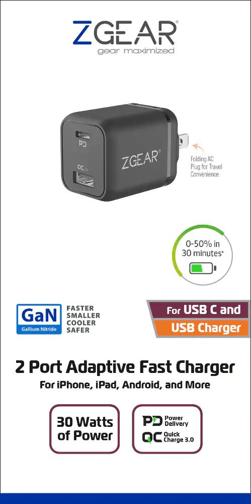 ZGear 2 Port Adaptive Fast Charger USB C & USB A